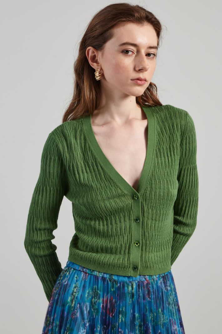Cardigan con bottoni a fiore - VERDE - Fashion Market - 2