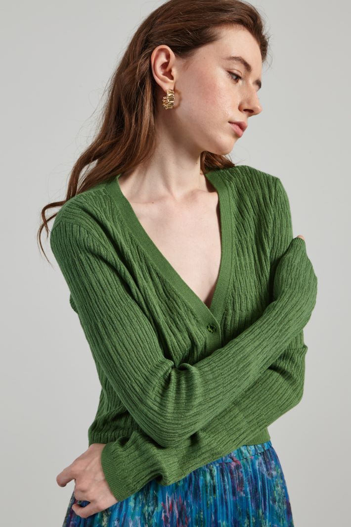 Cardigan con bottoni a fiore - VERDE - Fashion Market - 3