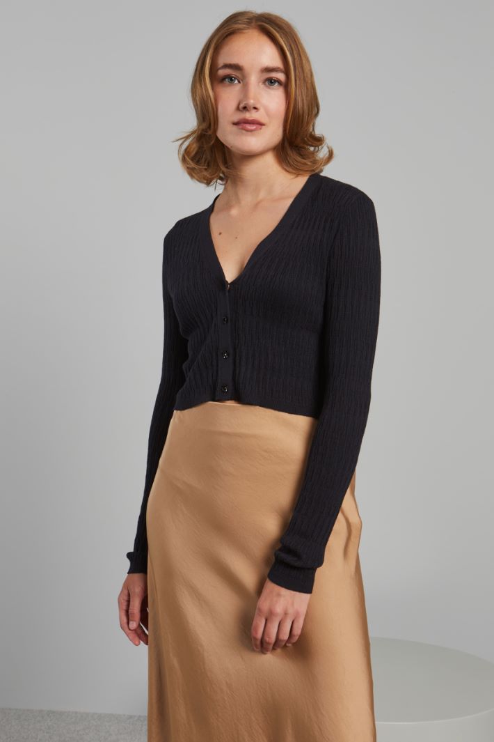 Cardigan con bottoni a fiore - NERO - Fashion Market - 2