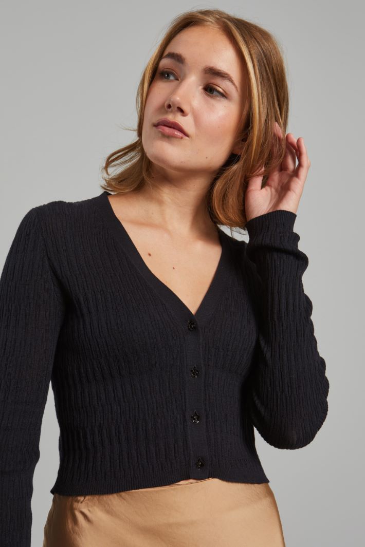 Cardigan con bottoni a fiore - NERO - Fashion Market - 3