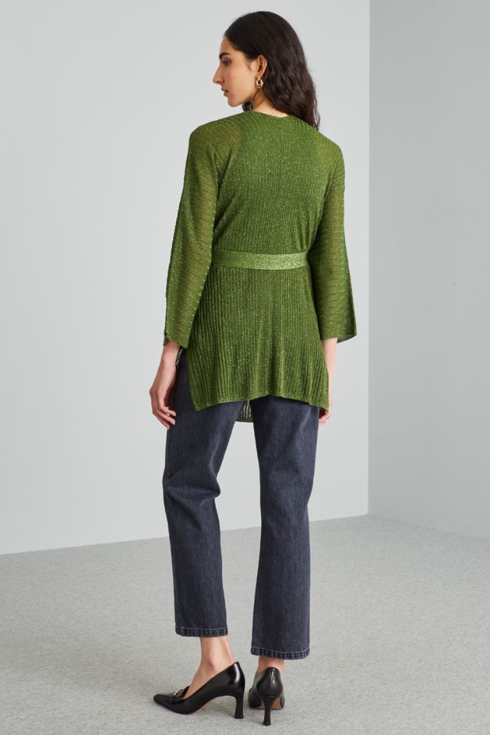 Cardigan morbido con cintura - VERDE - Fashion Market - 4