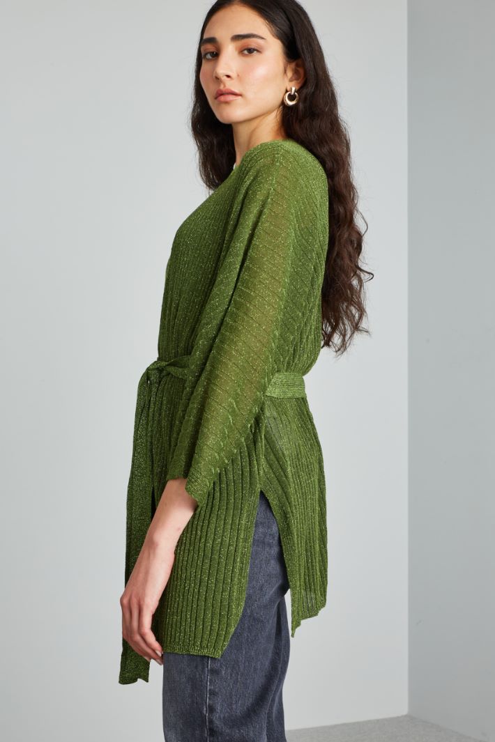 Cardigan morbido con cintura - VERDE - Fashion Market - 3