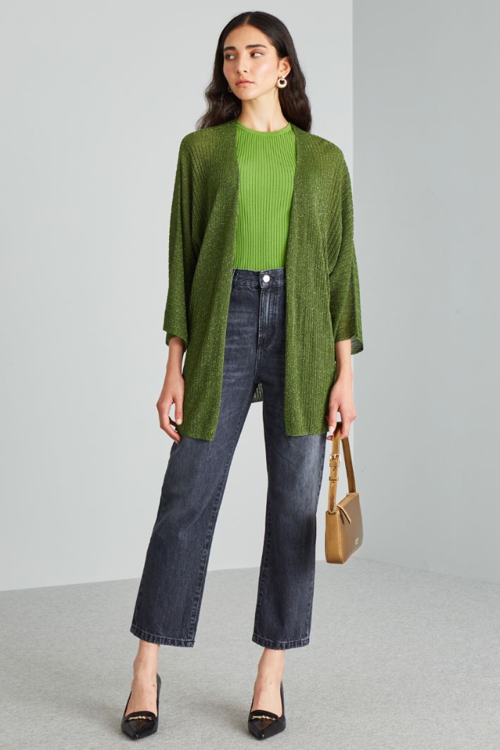 Cardigan morbido con cintura - VERDE - Fashion Market