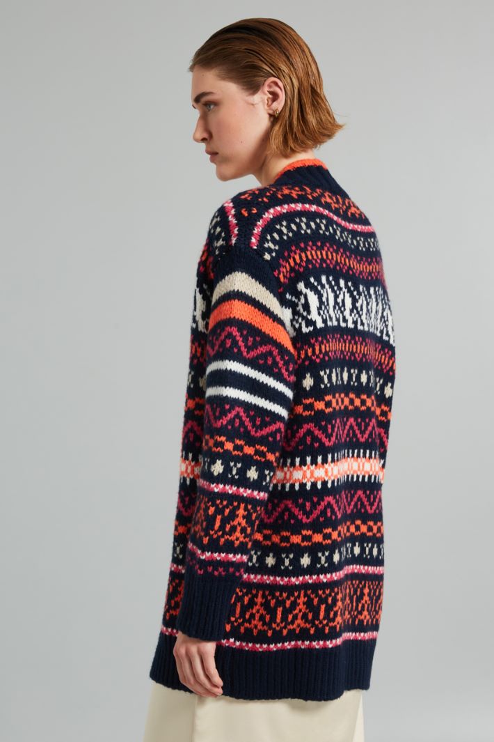 Cardigan over con intarsio - BLU ARANCIONE FUCSIA - Fashion Market - 4