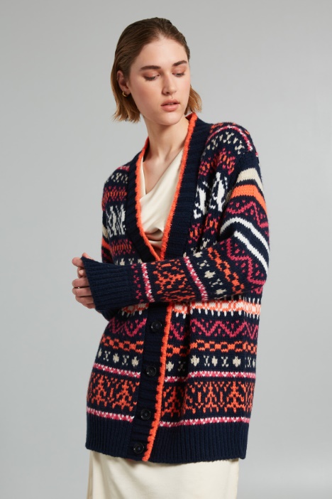 Cardigan over con intarsio - Fashion Market