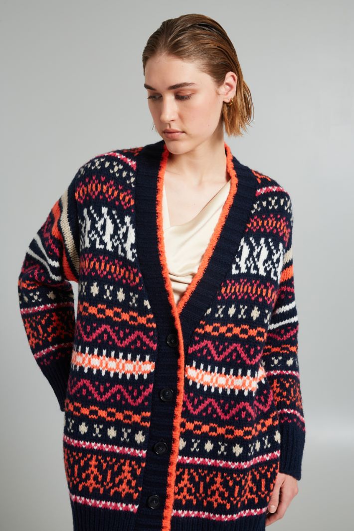 Cardigan over con intarsio - BLU ARANCIONE FUCSIA - Fashion Market - 3