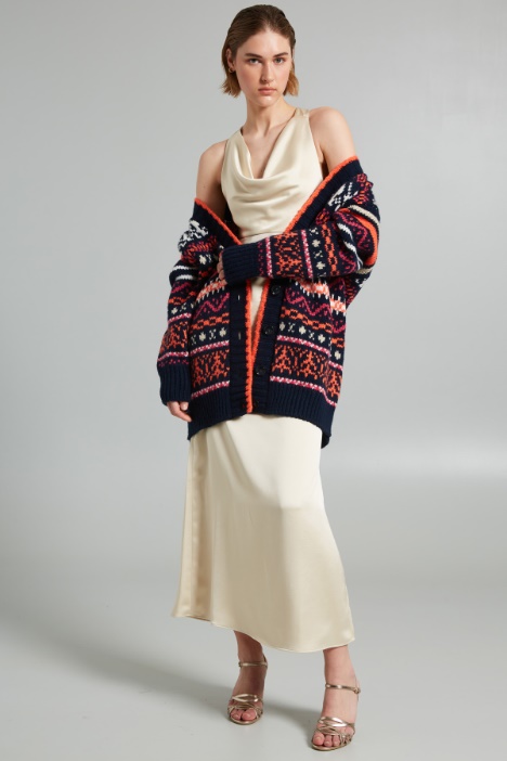 Cardigan over con intarsio - Fashion Market