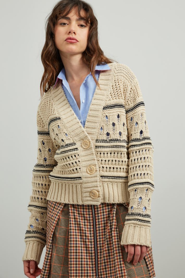 Cardigan traforato - ECRU BLU - Fashion Market - 3