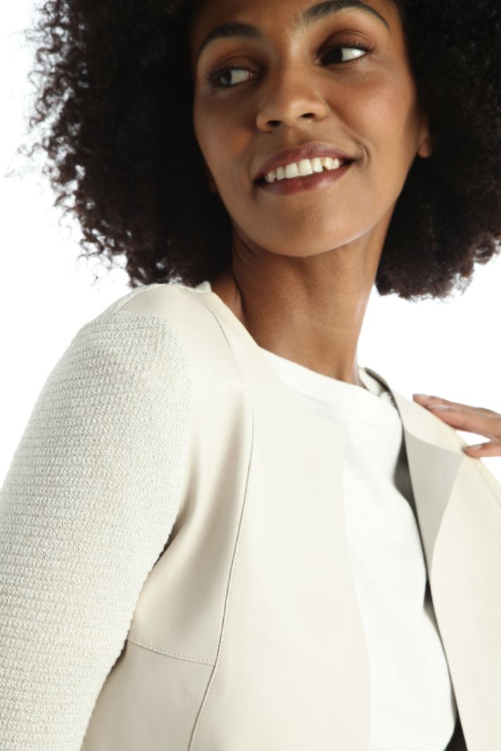 Cardigan con inserti in pelle - AVORIO - Fashion Market - 3