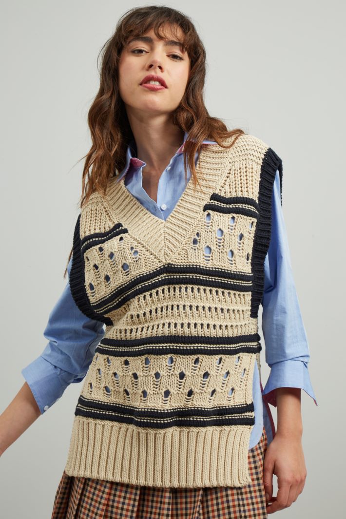 Gilet in cotone - ECRU BLU - Fashion Market - 3