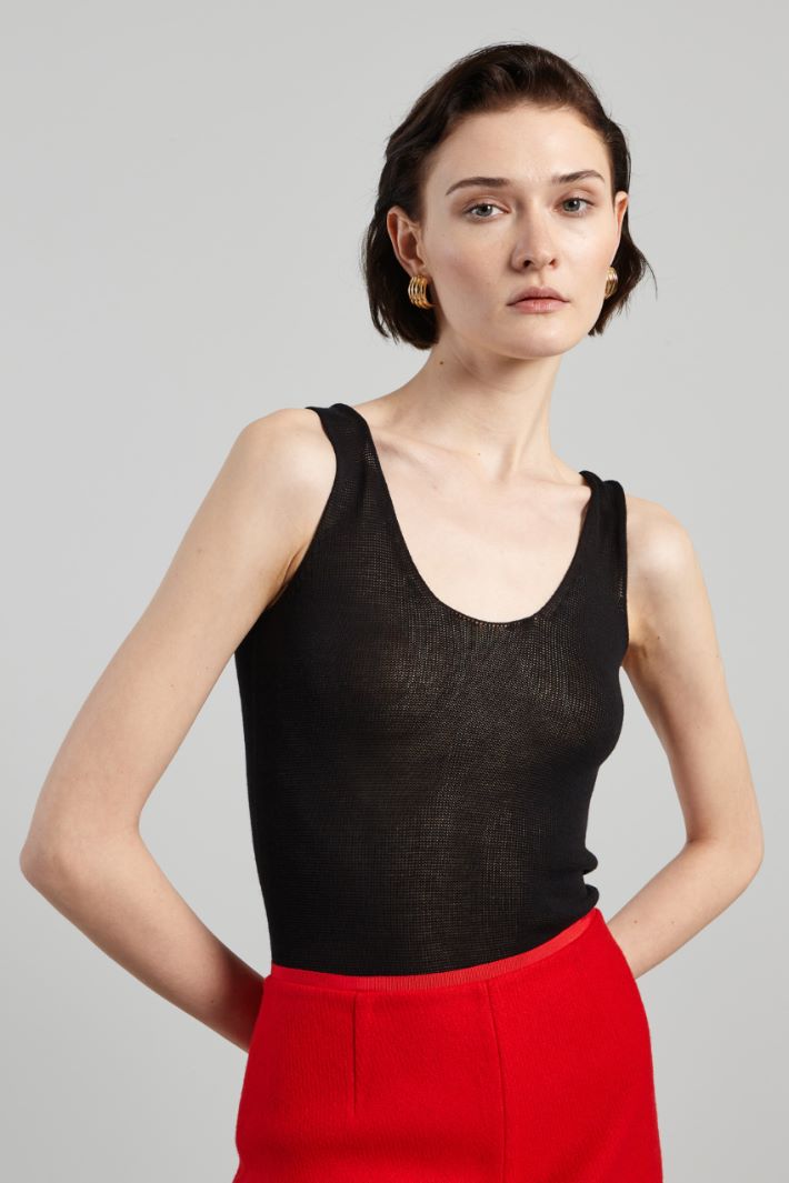 Canotta aderente in maglia - NERO - Fashion Market - 2