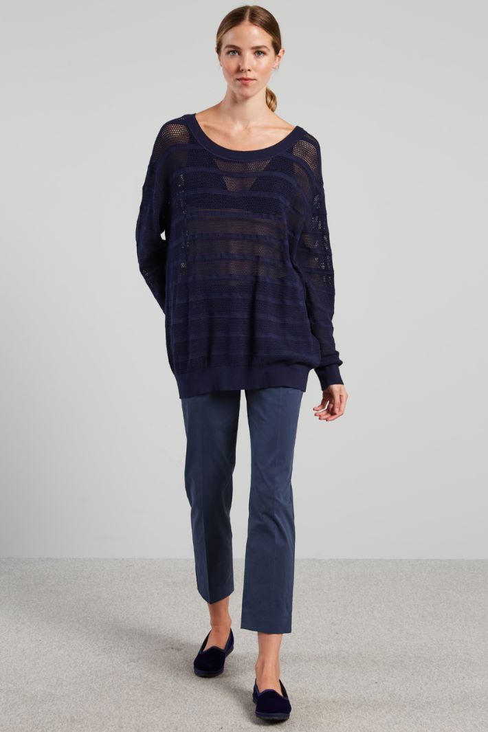 Maglia lunga traforata - BLU NOTTE - Fashion Market