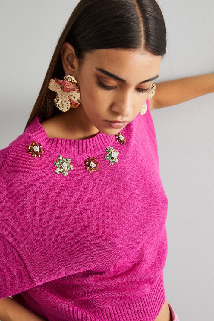 Maglia corta con ricami - CICLAMINO - Fashion Market - 3