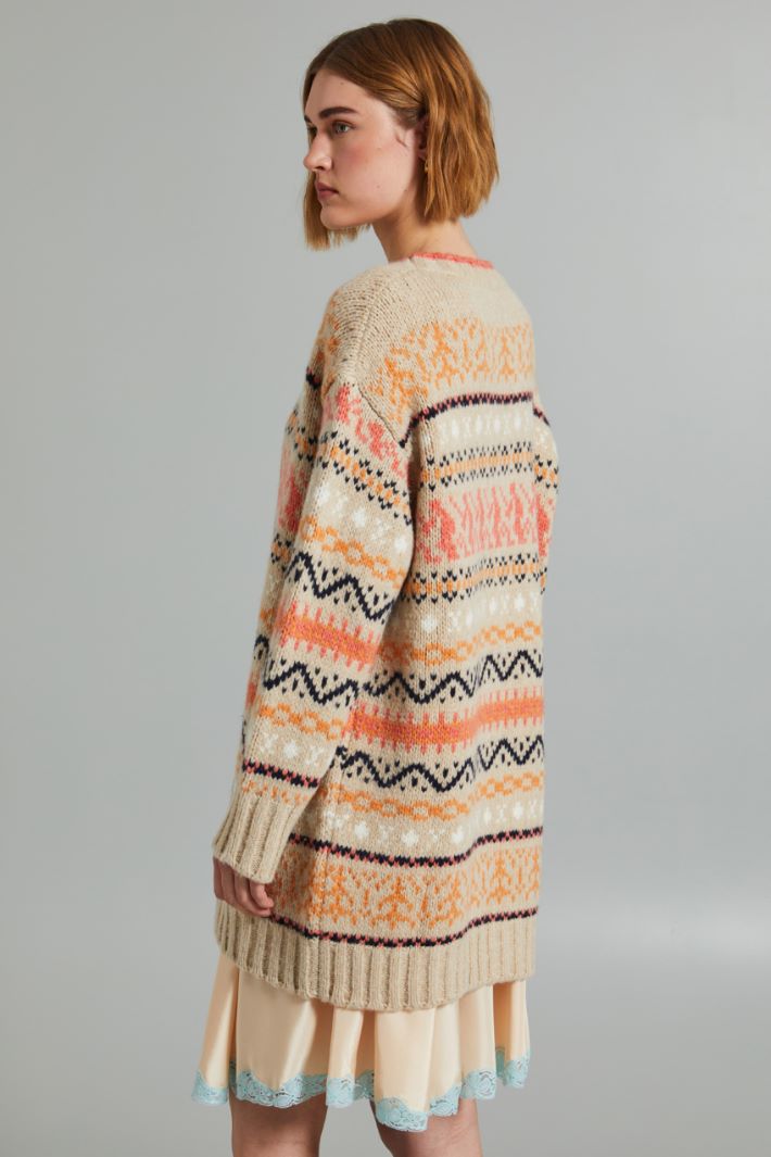 Maglia lunga con intarsio - BEIGE ARANCIONE ROSA - Fashion Market - 4