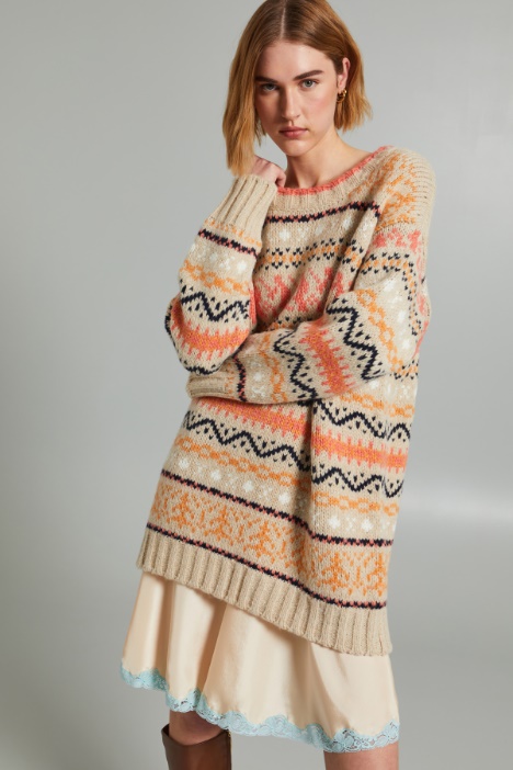 Maglia lunga con intarsio - Fashion Market