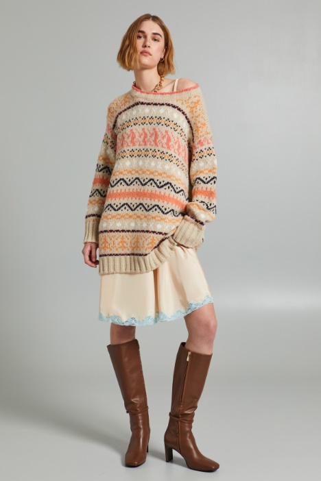 Maglia lunga con intarsio - Fashion Market