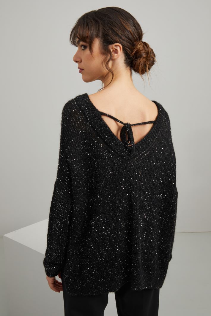 Maglia con micro paillettes - NERO - Fashion Market - 4