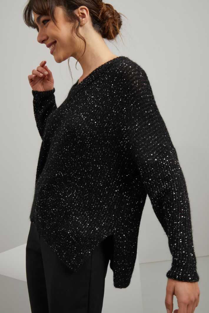 Maglia con micro paillettes - NERO - Fashion Market - 3