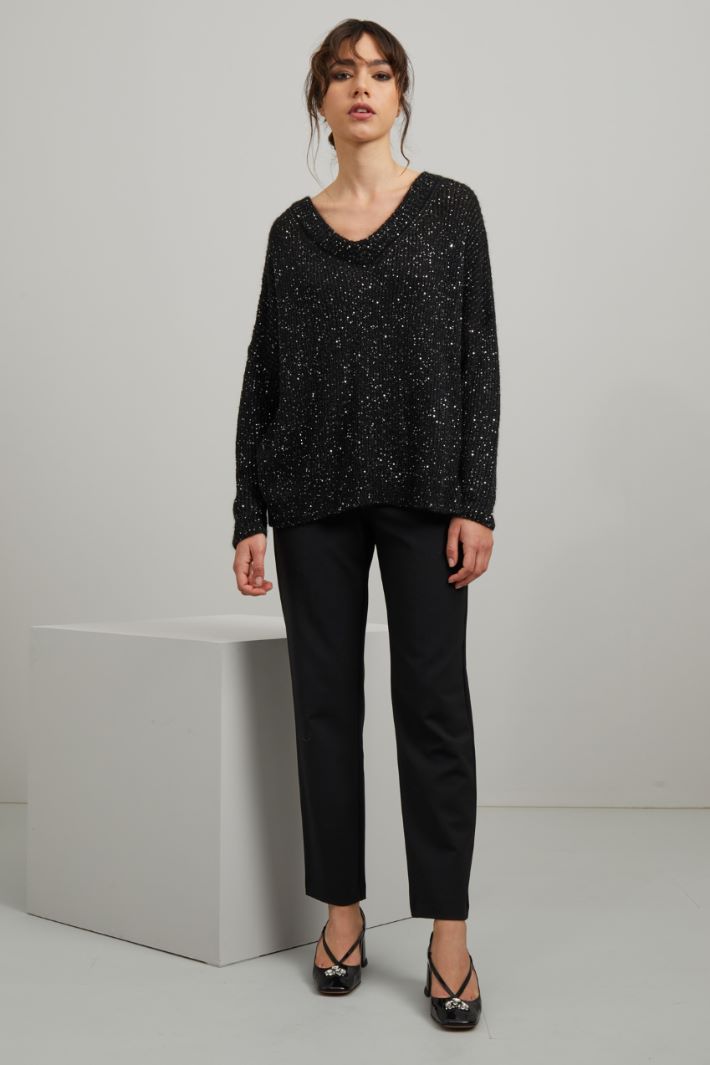 Maglia con micro paillettes - NERO - Fashion Market