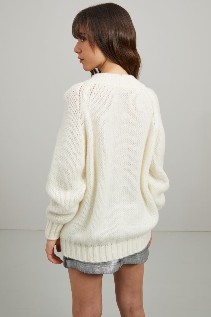 Maglia in lana con scollo a V - PANNA - Fashion Market - 3