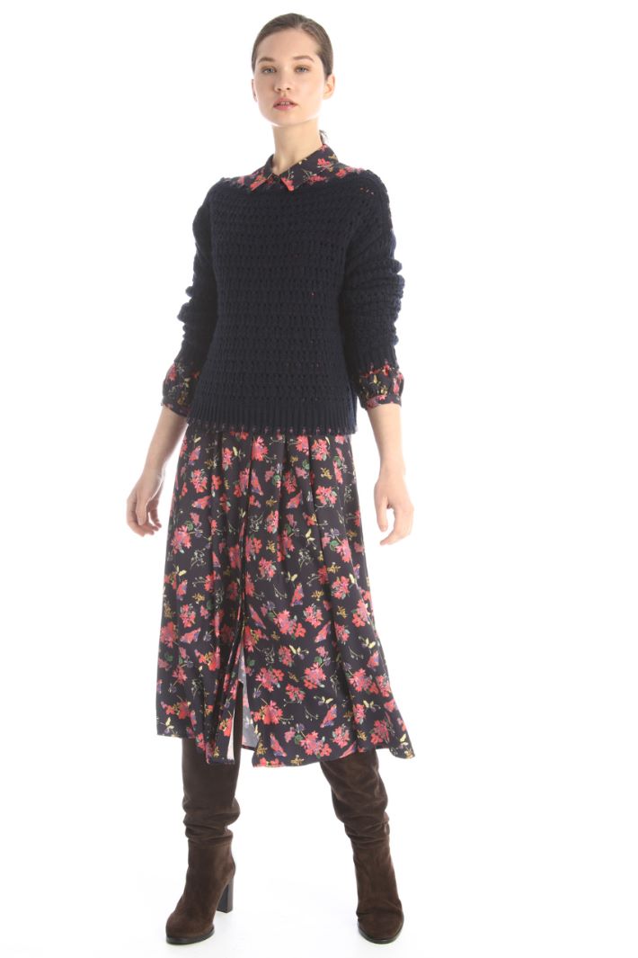 Maglia con motivo traforato - BLU NOTTE - Fashion Market