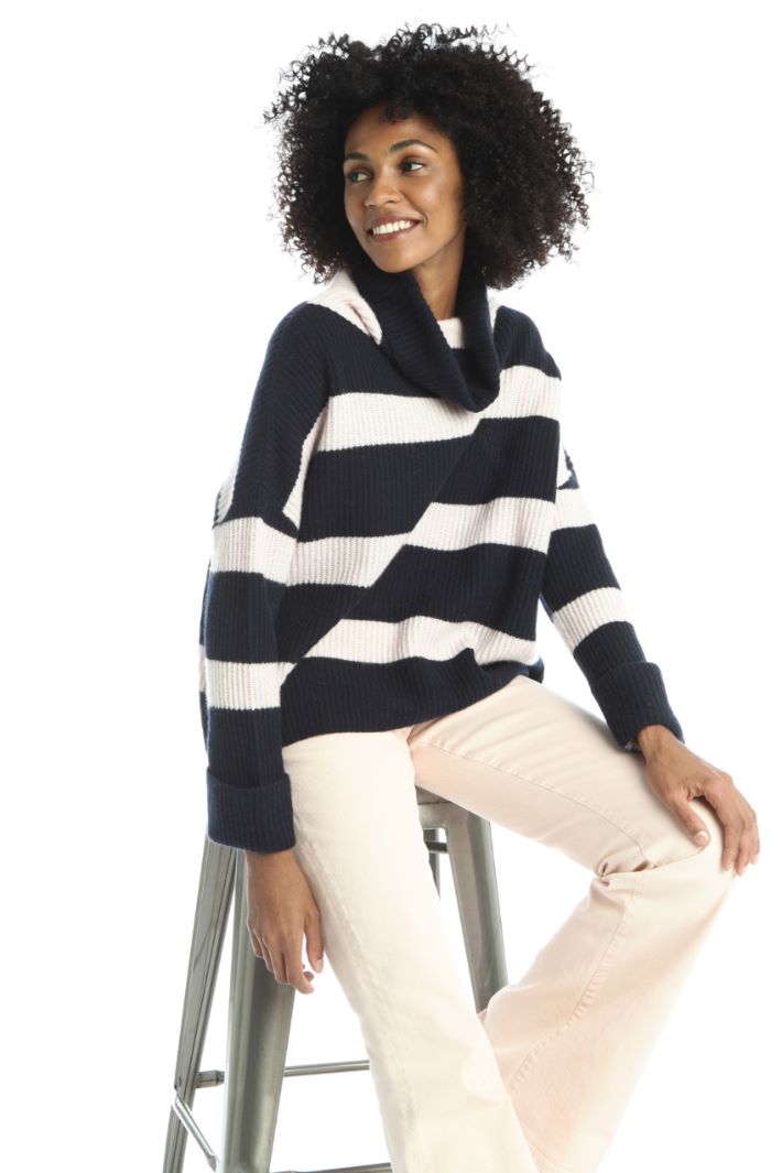 Maglia a coste in cashmere - BLU NOTTE ROSA - Fashion Market - 4