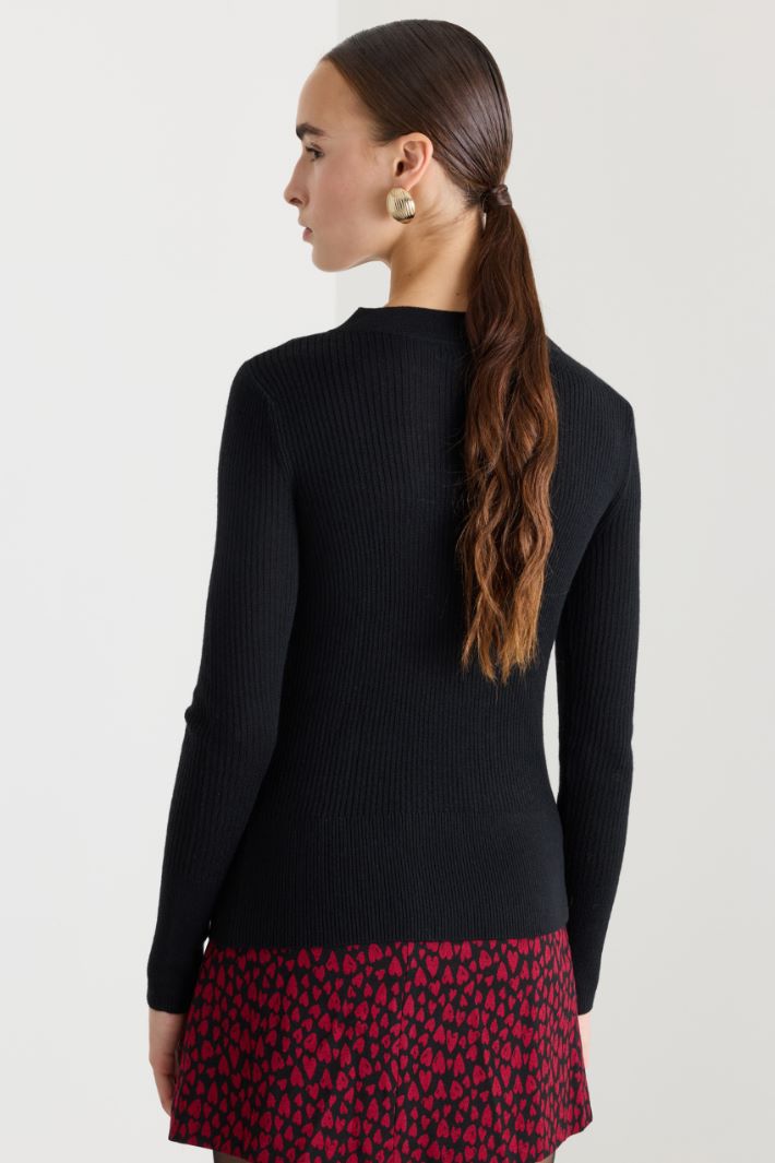 Maglia aderente in lana - NERO - Fashion Market - 4