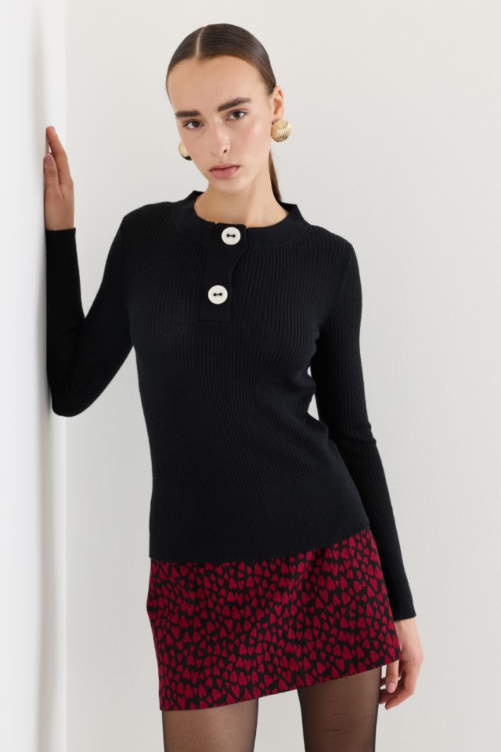 Maglia aderente in lana - NERO - Fashion Market - 2