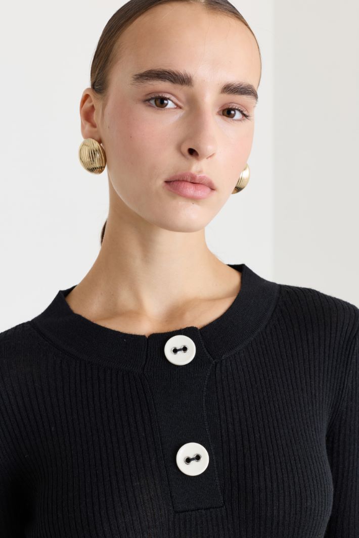 Maglia aderente in lana - NERO - Fashion Market - 3