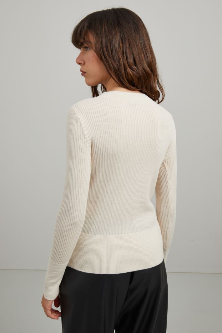 Maglia aderente in lana - ECRU - Fashion Market - 4