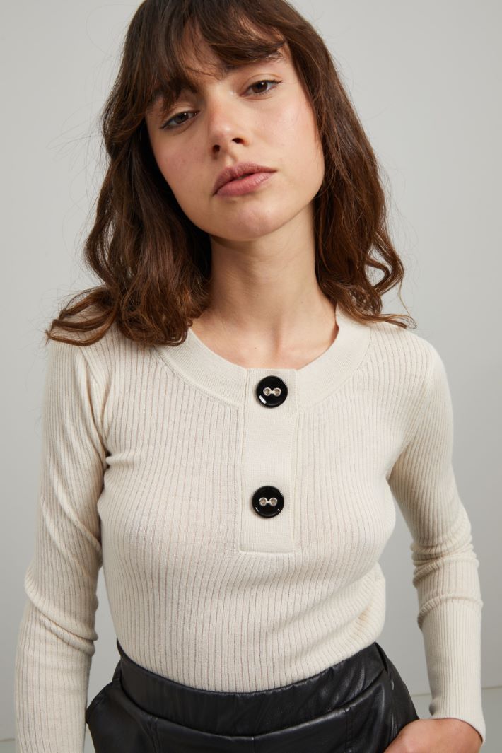 Maglia aderente in lana - ECRU - Fashion Market - 3