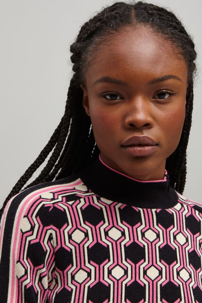 Maglia jacquard - ROSA NERO BIANCO - Fashion Market - 3