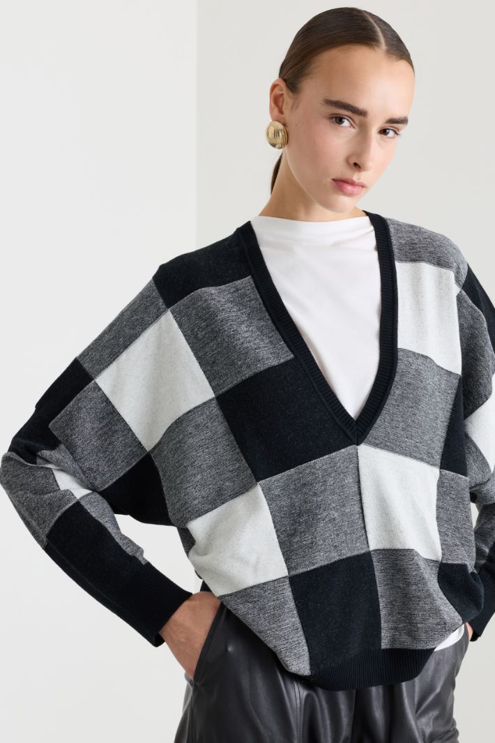Maglia con scollo a V - GRIGIO BIANCO NERO - Fashion Market - 3