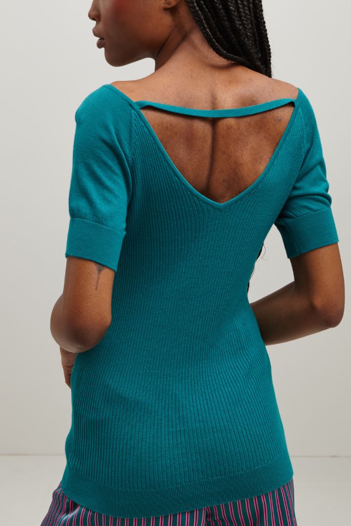 Maglia con scollo a V - VERDE PAVONE - Fashion Market - 4