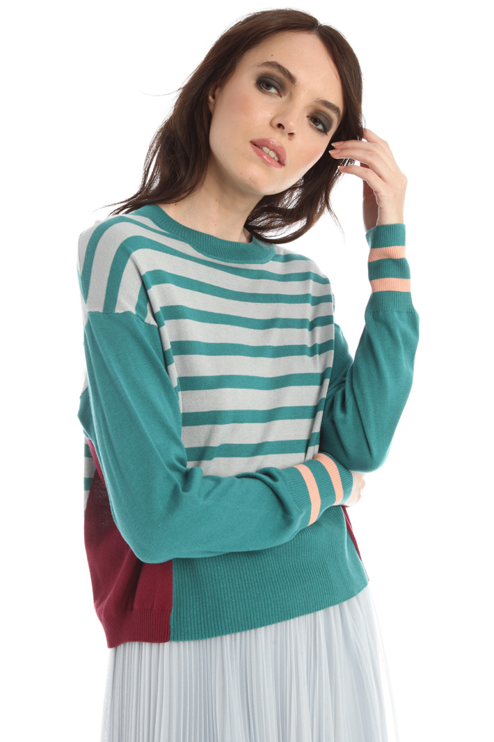 Maglia in seta e cotone - PAVONE CELESTE VINACCIA - Fashion Market - 4