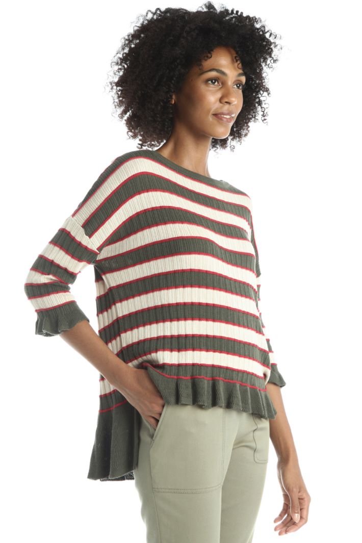 Maglia con fondo asimmetrico - VERDE BEIGE - Fashion Market