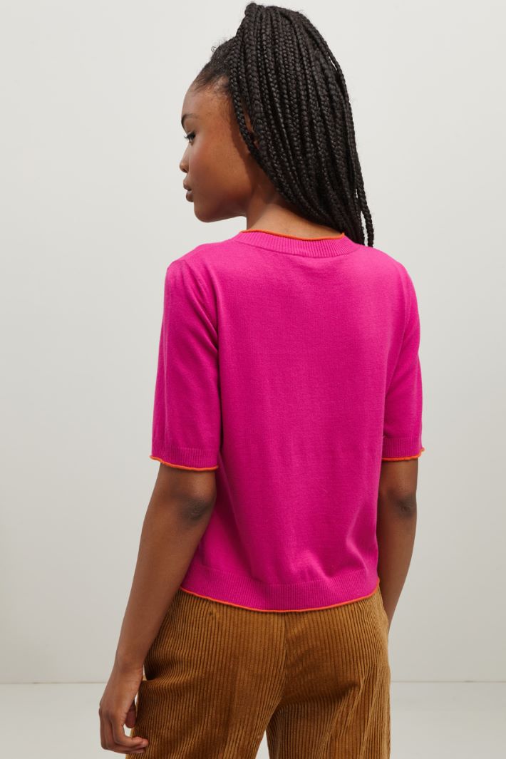 Maglia con profili a contrasto - FUCSIA ARANCIONE - Fashion Market - 4