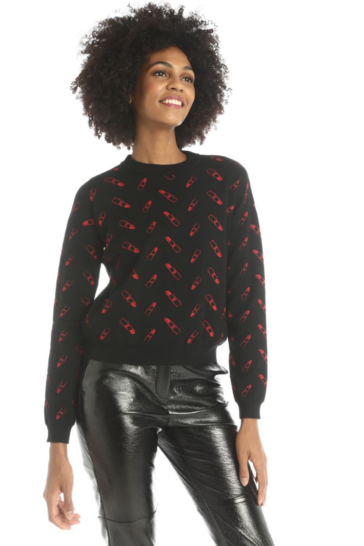 Maglia jacquard lamè - NERO ROSSO - Fashion Market