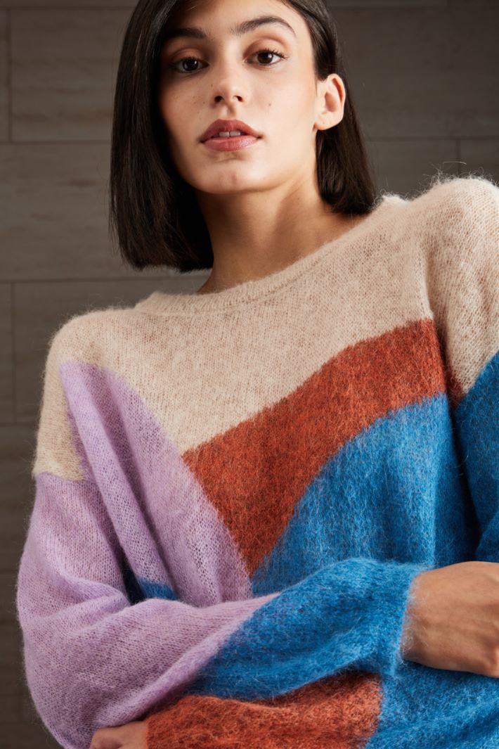 Maglia in alpaca e mohair - ECRU ROSA AZZURRO - Fashion Market - 3