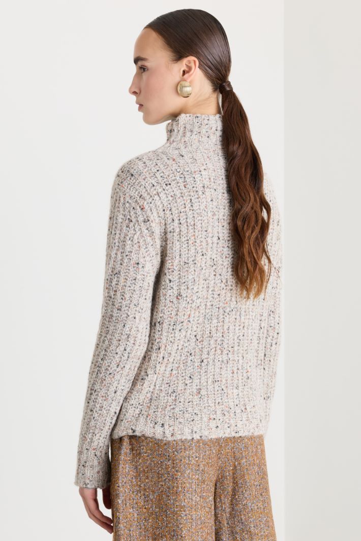 Maglia a coste con collo alto - BEIGE - Fashion Market - 4