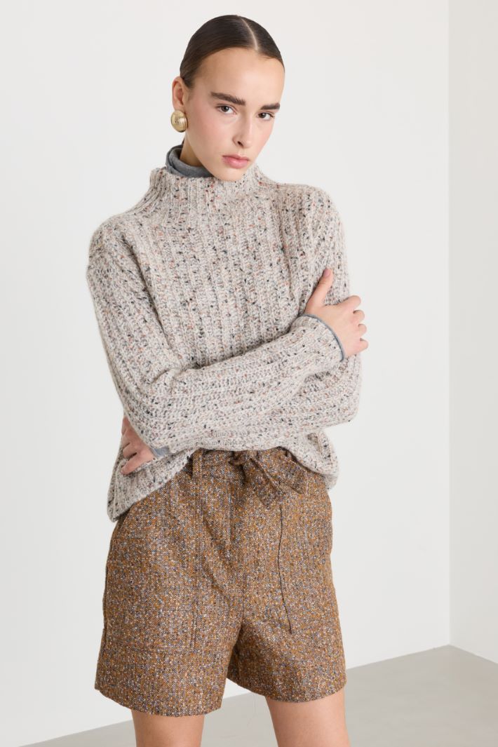 Maglia a coste con collo alto - BEIGE - Fashion Market - 2