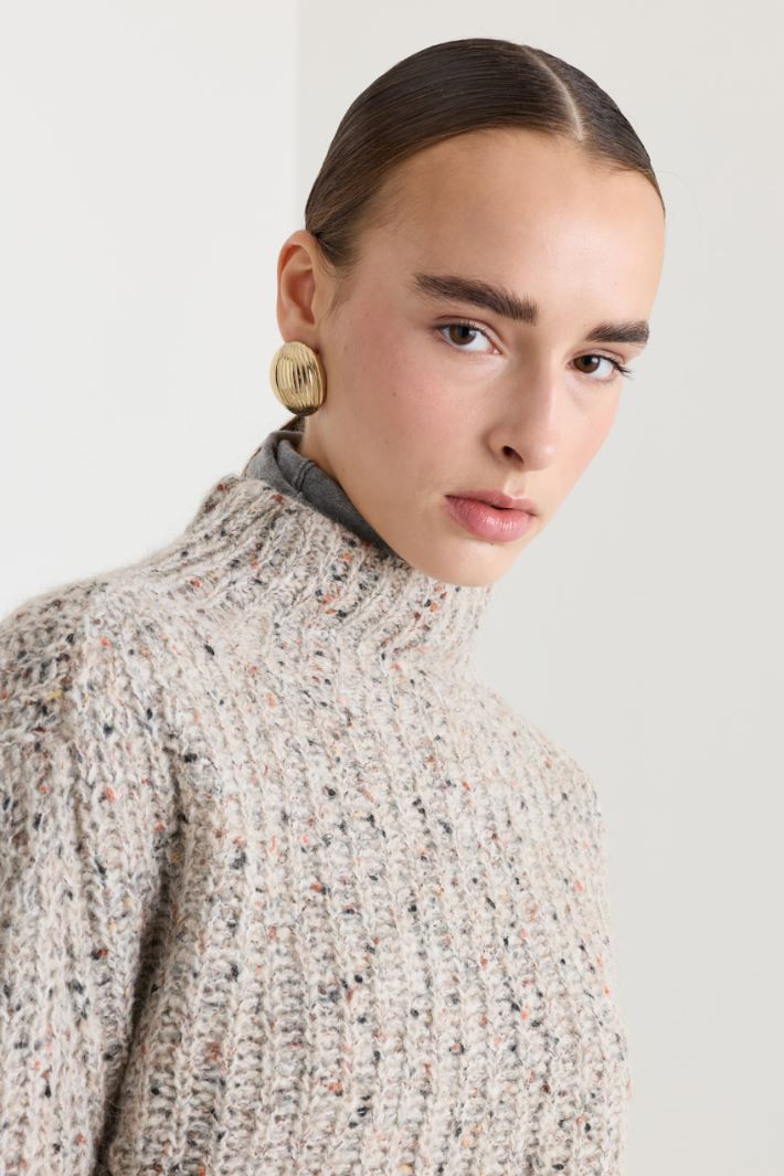 Maglia a coste con collo alto - BEIGE - Fashion Market - 3