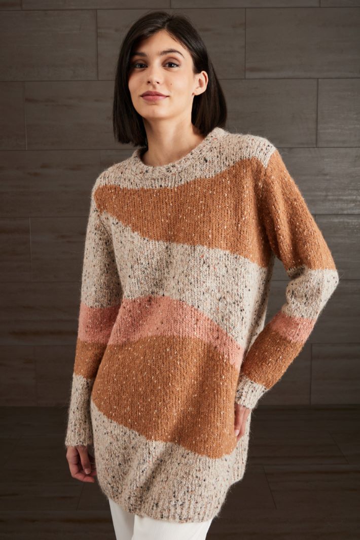 Maglia lunga in lana e alpaca - GRIGIO MARRONE ROSA - Fashion Market - 2