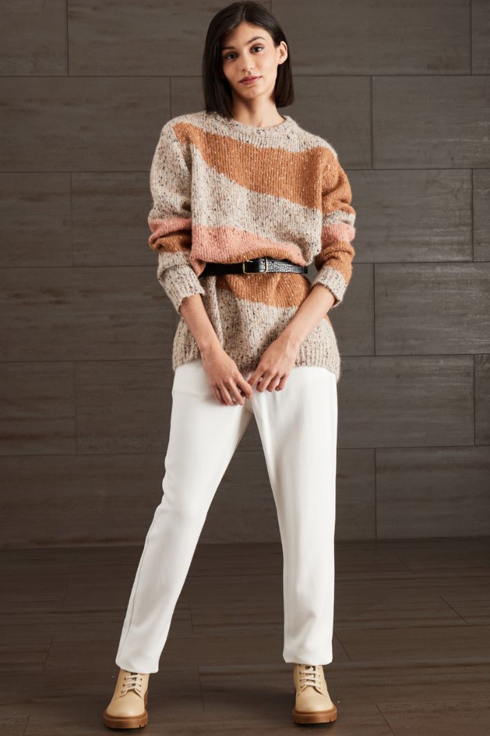 Maglia lunga in lana e alpaca - GRIGIO MARRONE ROSA - Fashion Market