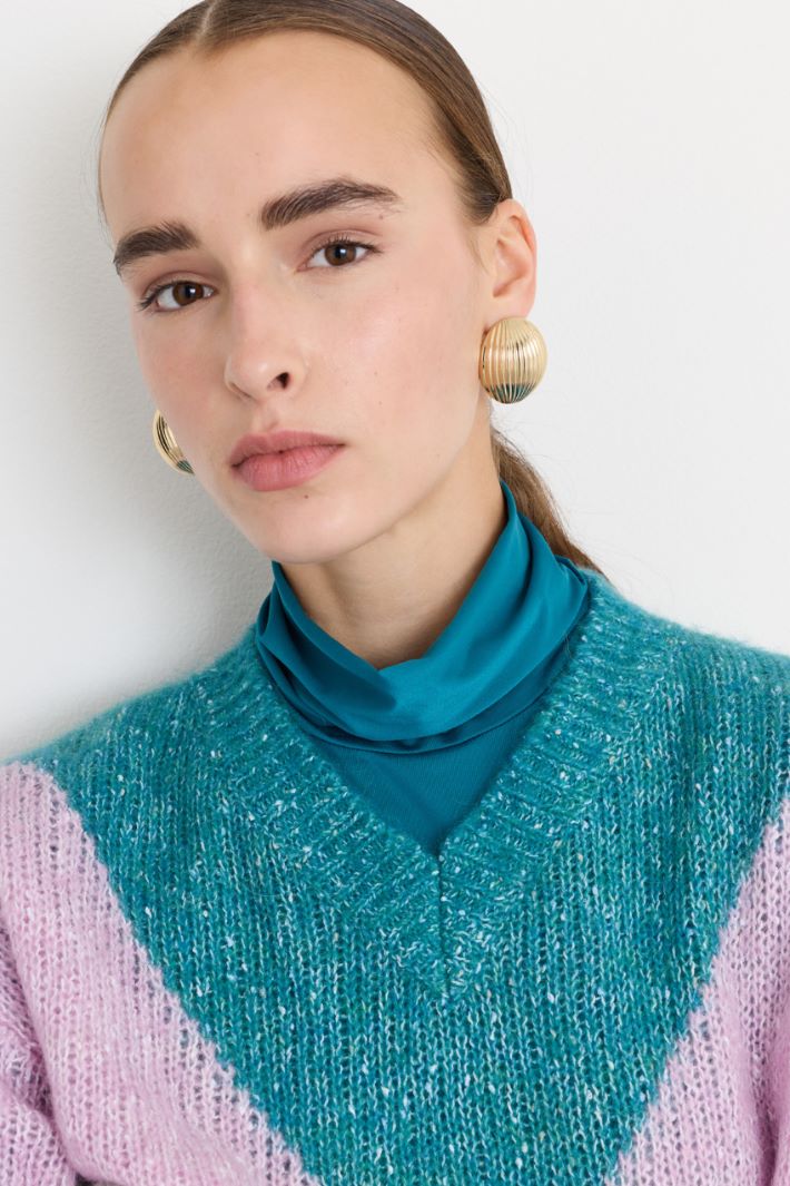 Maglia con intarsi multicolor - VERDE LILLA GRIGIO - Fashion Market - 3