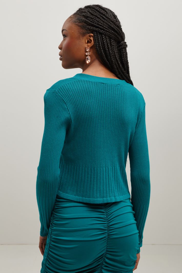 Cardigan corto in cotone - VERDE PAVONE - Fashion Market - 4