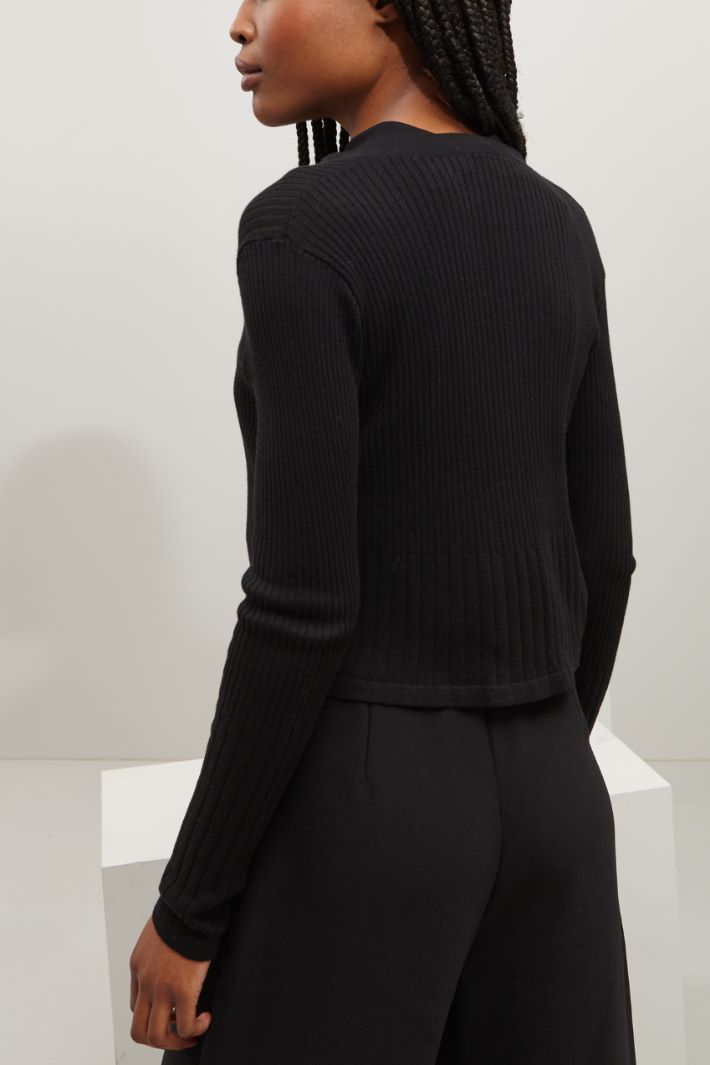 Cardigan corto in cotone - NERO - Fashion Market - 3