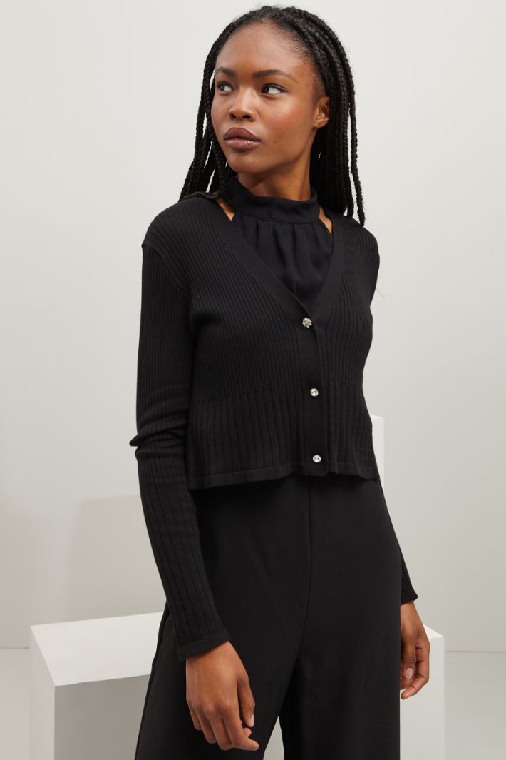 Cardigan corto in cotone - NERO - Fashion Market