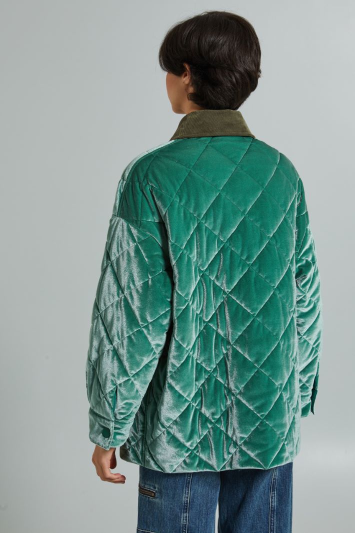 Giaccone imbottito in velluto - VERDE - Fashion Market - 5