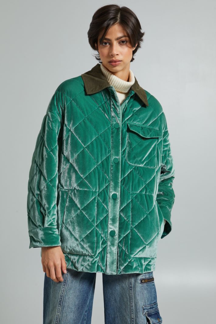 Giaccone imbottito in velluto - VERDE - Fashion Market - 2